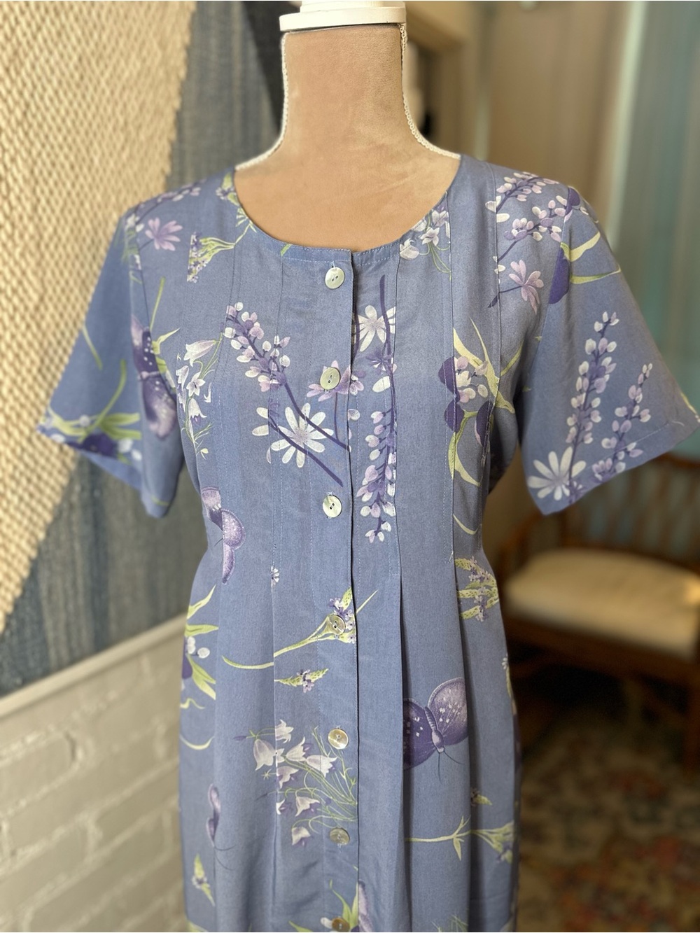 National Wildlife Federation 80s/90s Light Blue Floral Button Up Dress - Picture 3 of 12